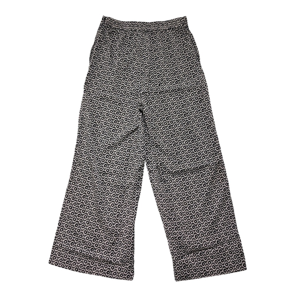 Resort Boho Black White Geometric Diamond Print Wide Leg Pants M NEW SM Wardrobe